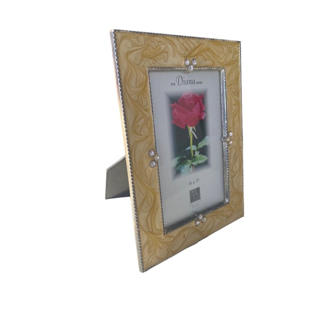 Diana Series Picture Frame Gold Silver Rhinestone 4 x 6In Wall Hang Stand